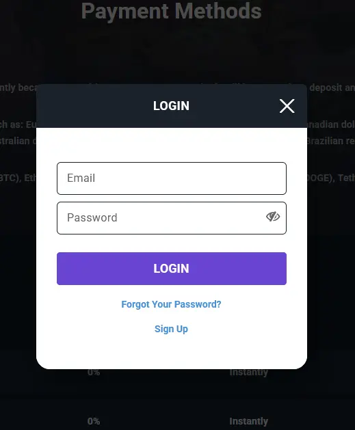 iLucki login screen with email and password fields